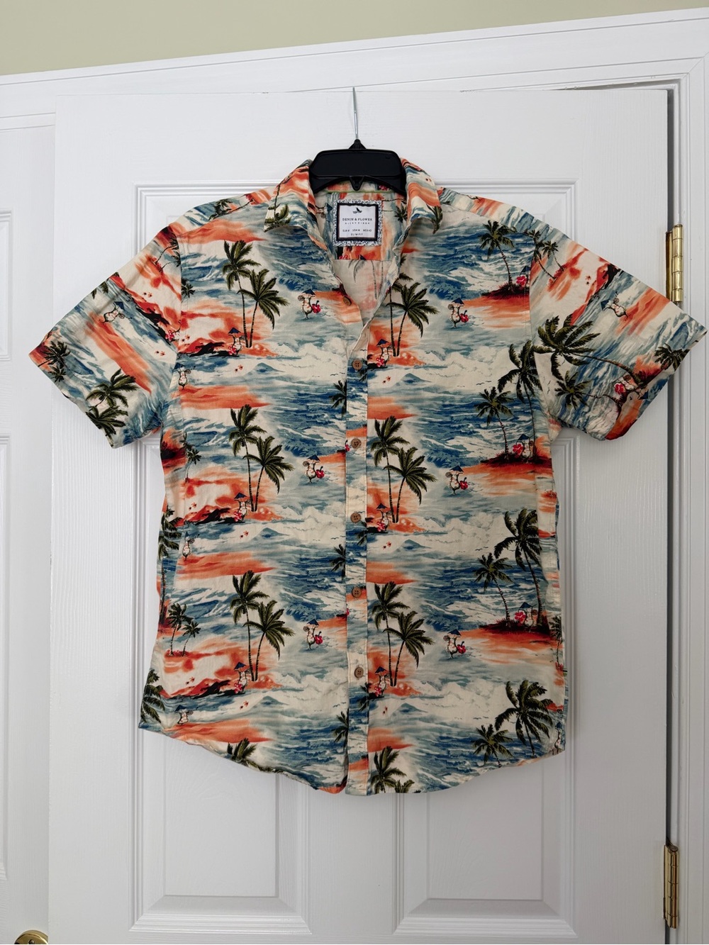 Denim & Flower Hawaiian shirt mens Slim Fit Medium
